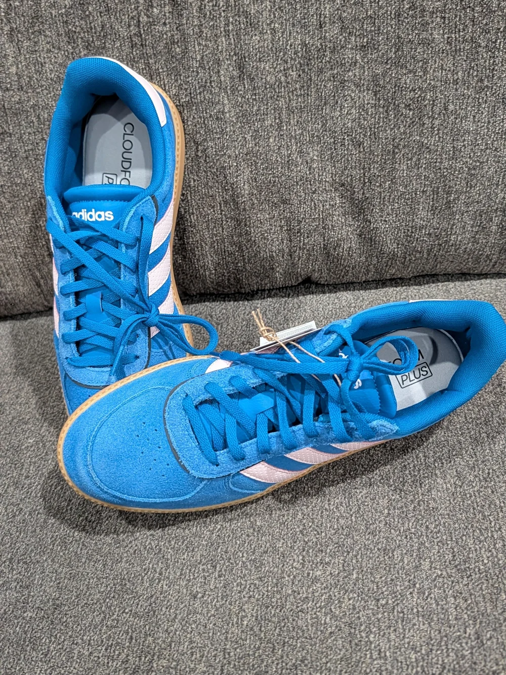 Adidas Women  Blue Suede Sneakers with Pink Stripes